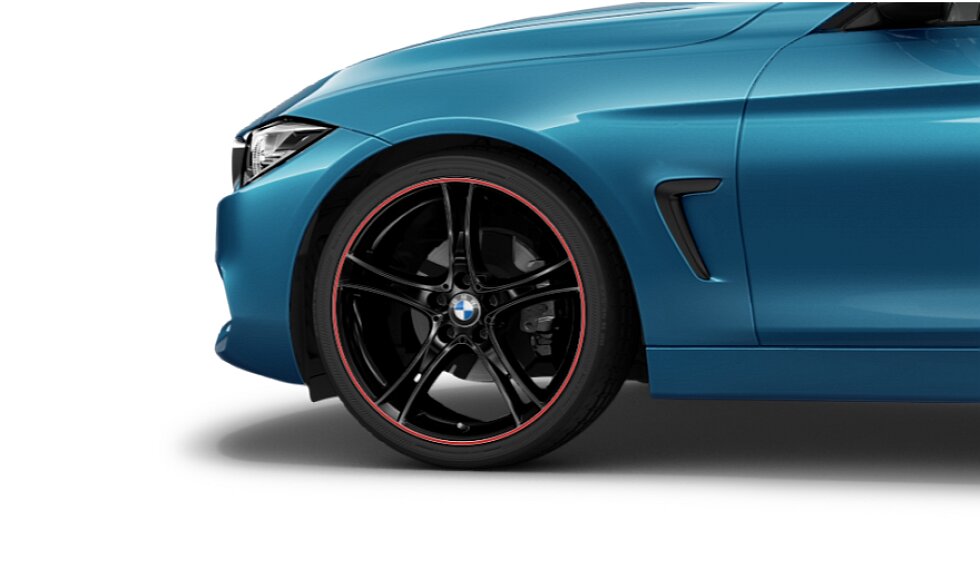 Koła kompletne letnie 36112287892 BMW serii 4 F32 20" aluminiowe obręcze Double-spoke 361 czarne połysk z czerwonym rantem. Cena dotyczy 1 szt. #1